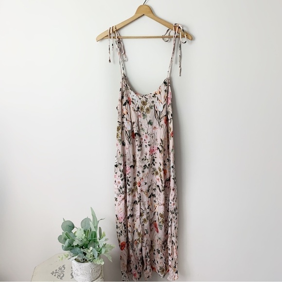 [Zara] Light Pink Floral Print Adjustable Tie Shoulder Sleeveless Jumpsuit - Picture 1 of 8